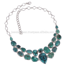 Turquesa tibetana y collar fornido de plata 925